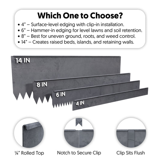 Hammer-In Landscape Edging - Cor-Ten Steel - 4ft Strips - Plus Connector Clips