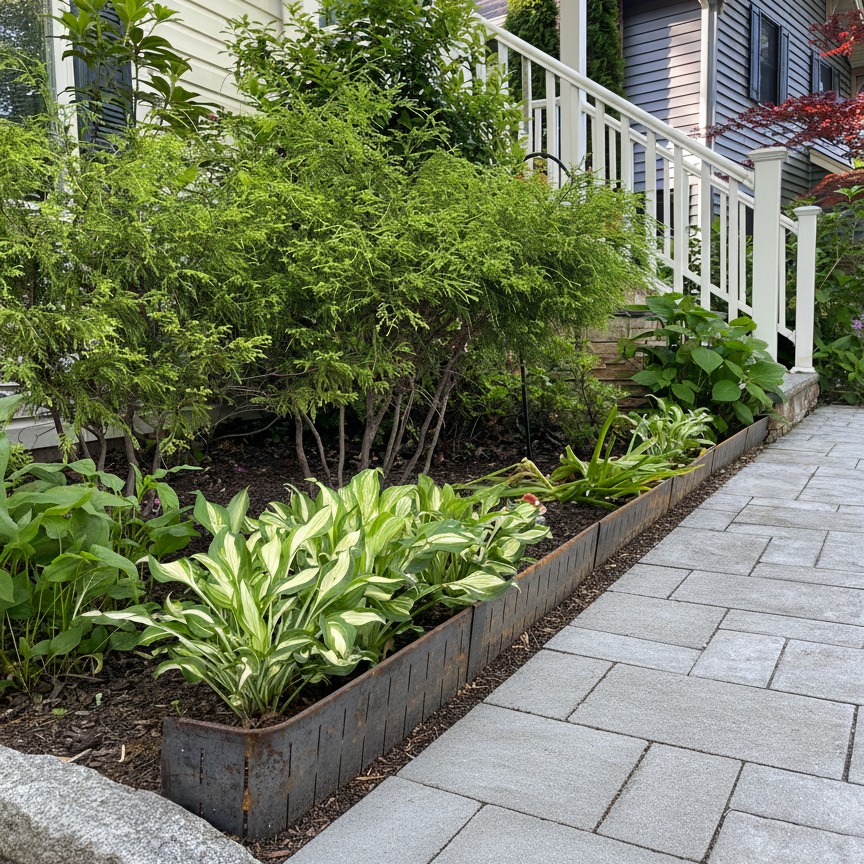 Hammer-In Landscape Edging - Cor-Ten Steel - 2ft Drainage Strips - Plus Connector Clips