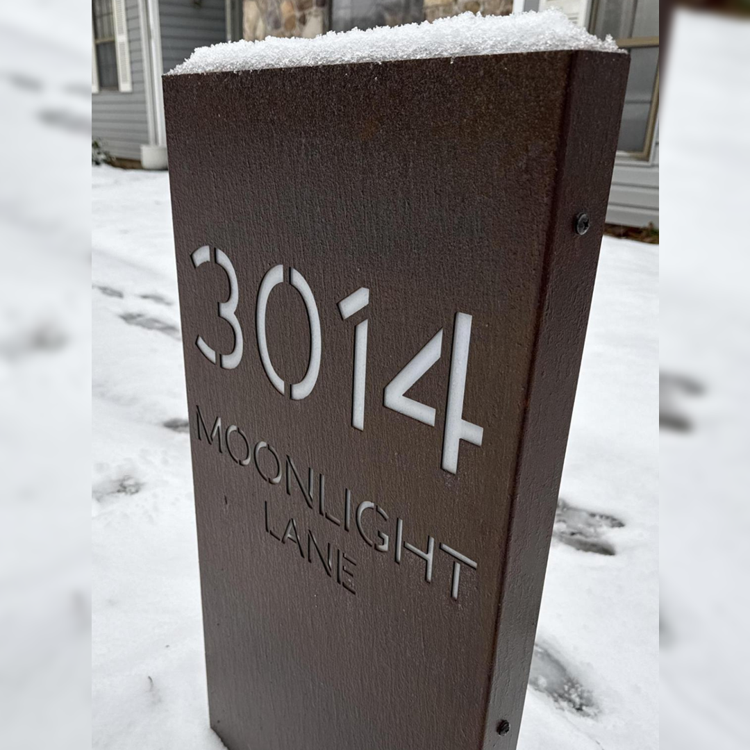 Steel Address Sign COR-TEN Steel Street Address Sign – Edge Right